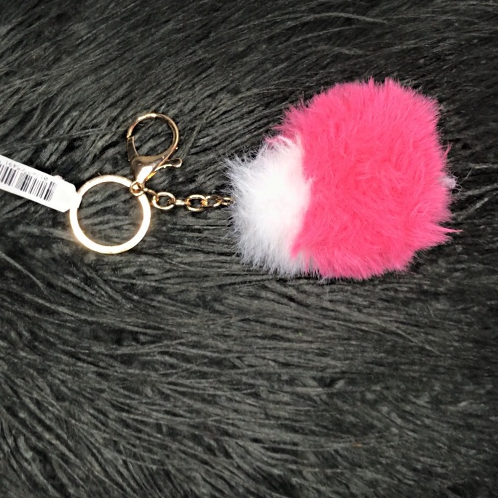 Pink and White Puff Keychain
